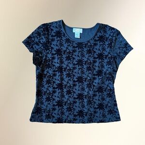 Talbots Black Velvet Palm-Print Short Sleeve Tee
